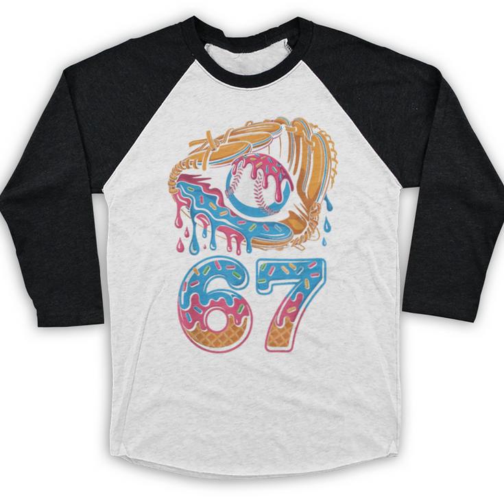 Baseball Player 67 Number 67th Sports Ice Cream Drip Baseball Raglan Shirt
