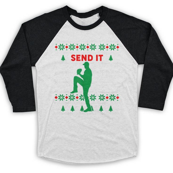 Baseball Player Christmas Pajama Send It Xmas PJs Boys Baseball Raglan Shirt