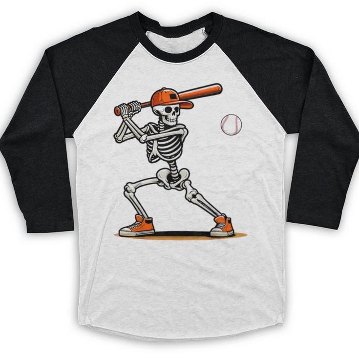 Baseball Skeleton Spooky Boys Halloween Baseball Player Baseball Raglan Shirt
