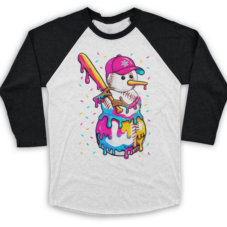 Baseball Snowman Drip Christmas Baseball Boys Men Kids Baseball Raglan Shirt