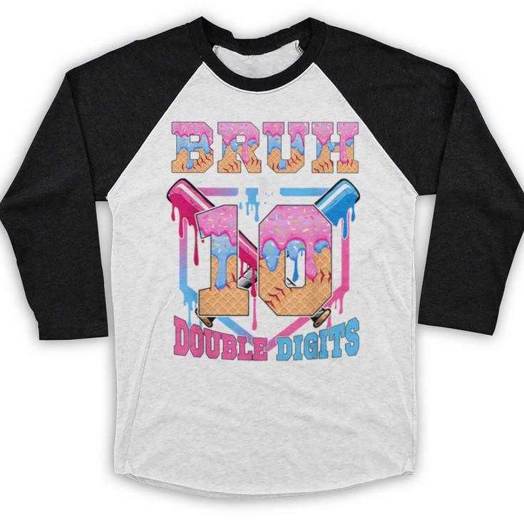 Boys 10 Double Digits 10th Birthday Ice Cream Baseball Drip Baseball Raglan Shirt