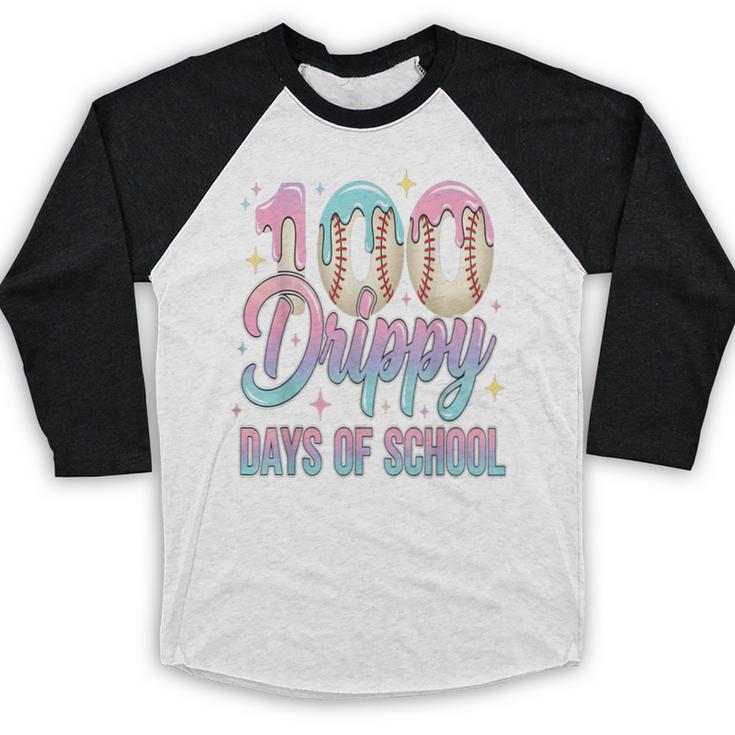 Boys Kids 100 Drippy Days Of School Baseball Drip Ice Cream Baseball Raglan Shirt