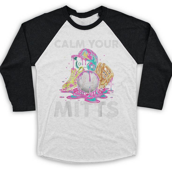 Calm Your Mitts Baseball Ice Cream Drip Crossed Bats Sport Baseball Raglan Shirt