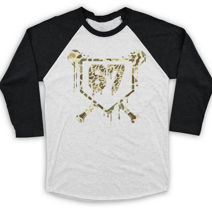 Camo Baseball Ice Cream Drip Number 67 Player 67th Birthday Baseball Raglan Shirt