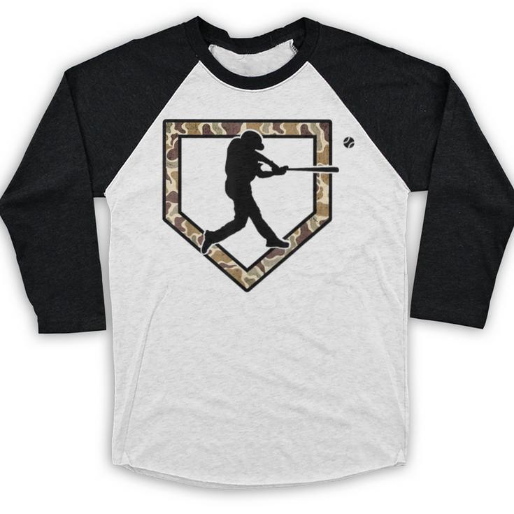 Camo Home Plate Camouflage Baseball Batter Youth Boys Baseball Raglan Shirt