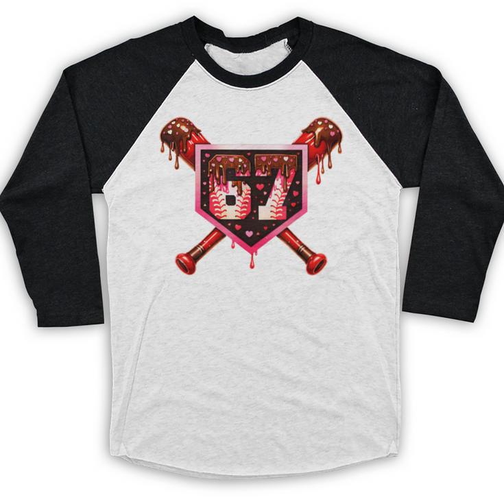 Chocolate 67 Drip Baseball Valentine Love Sports Baseball Raglan Shirt
