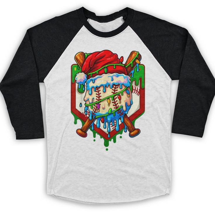 Christmas Baseball Ice Cream Drip Santa Baseball Player Kids Baseball Raglan Shirt Christmas Baseball Ice Cream Drip Santa Baseball Player Kids Baseball Raglan Shirt