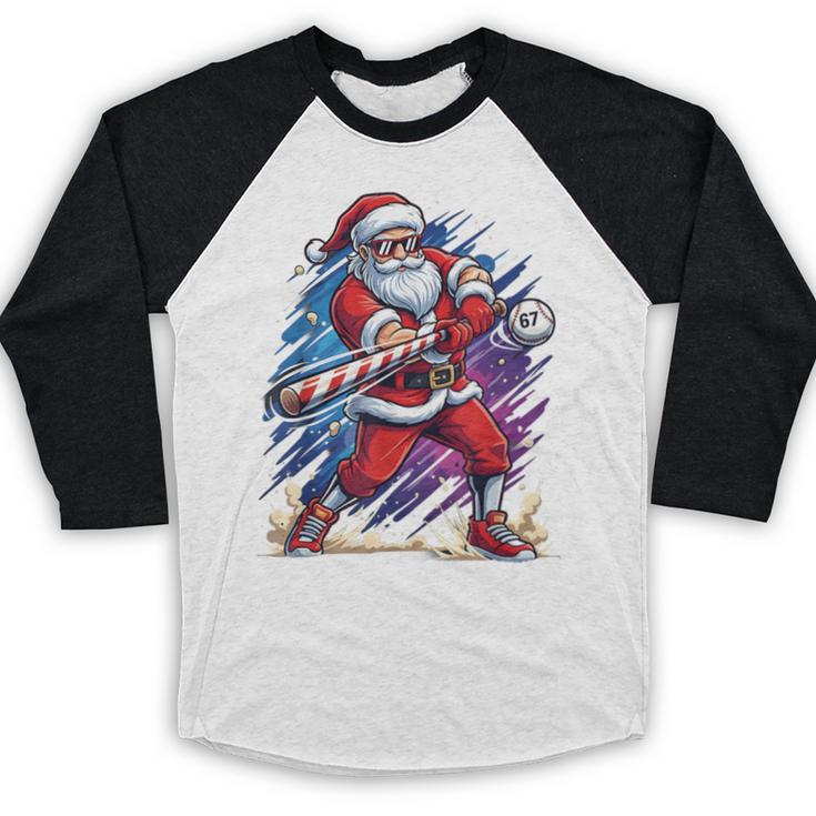 Christmas Baseball Santa Game Day Xmas Boys Kids Men Baseball Raglan Shirt