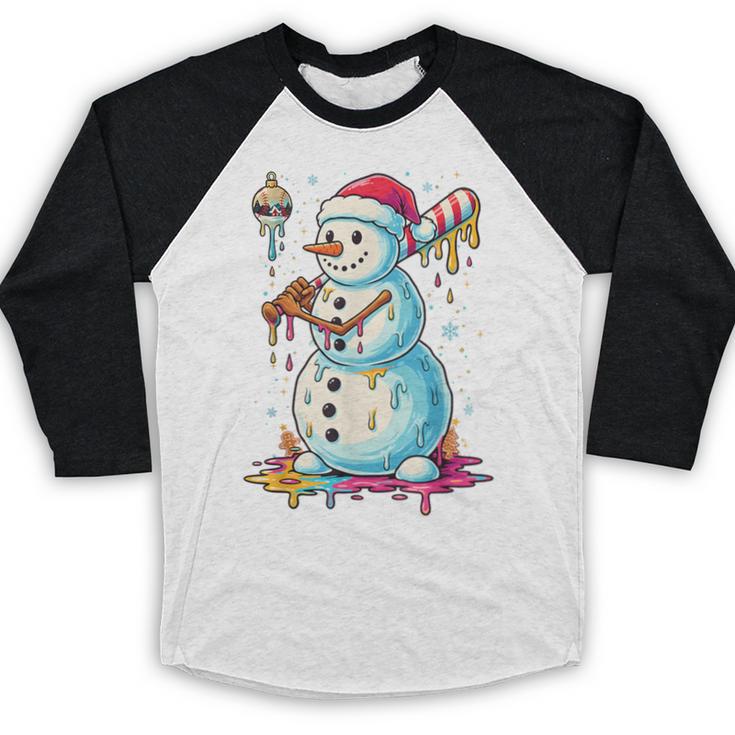 Christmas Baseball Snowman Drip For Boys Men Girls Women Baseball Raglan Shirt
