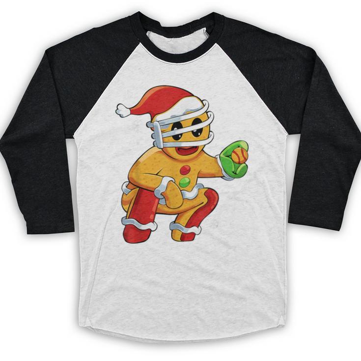 Christmas Gingerbread Man Baseball Player Catcher Baseball Raglan Shirt Christmas Gingerbread Man Baseball Player Catcher Baseball Raglan Shirt