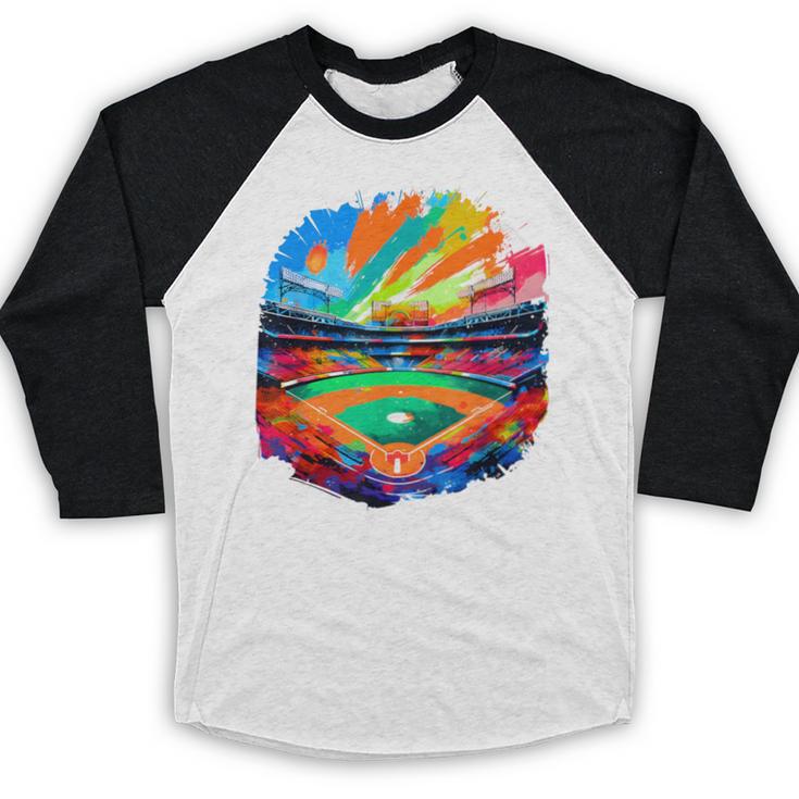 Colorful Baseball Field Home Run Baseball Player Fans Baseball Raglan Shirt Colorful Baseball Field Home Run Baseball Player Fans Baseball Raglan Shirt