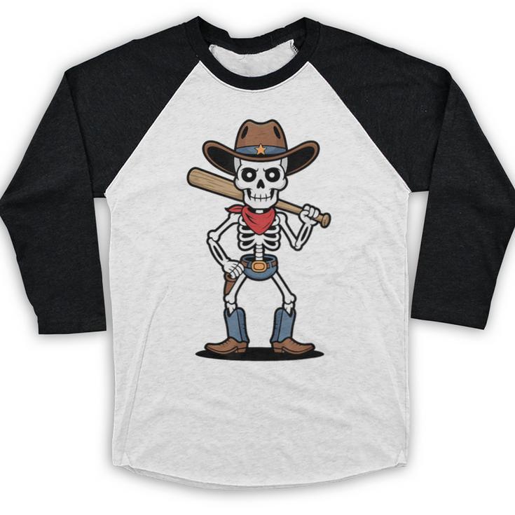 Cowboy Skeleton Baseball Halloween Graphic Baseball Raglan Shirt Cowboy Skeleton Baseball Halloween Graphic Baseball Raglan Shirt