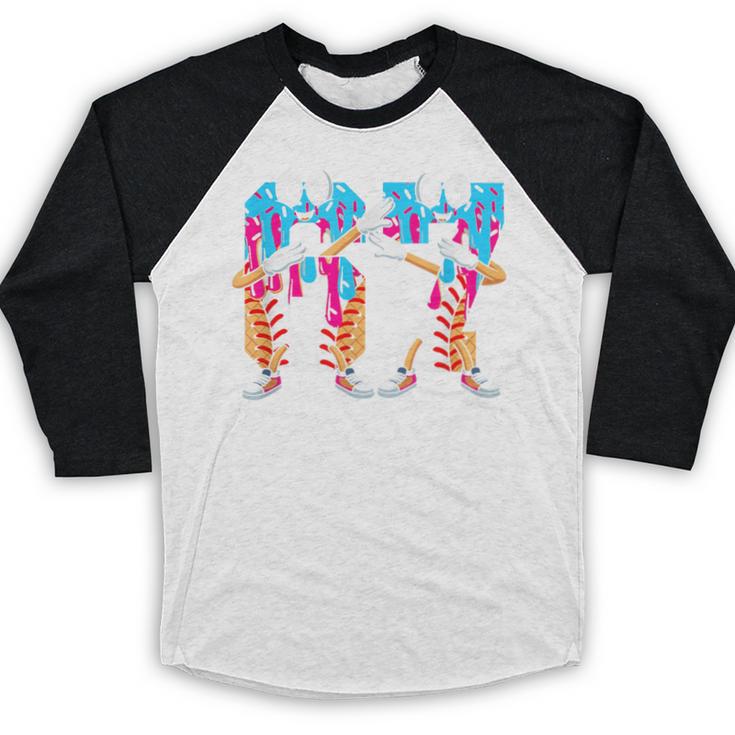 Dabbing Baseball Ice Cream Drip Number 67 Birthday Party Baseball Raglan Shirt