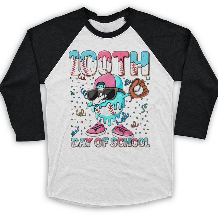 Dabbing Drippy 100th Days Of School Baseball Ice Cream Drip Baseball Raglan Shirt