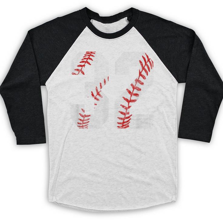 Distressed Baseball Number 32 Jersey Uniform Player Fan Baseball Raglan Shirt