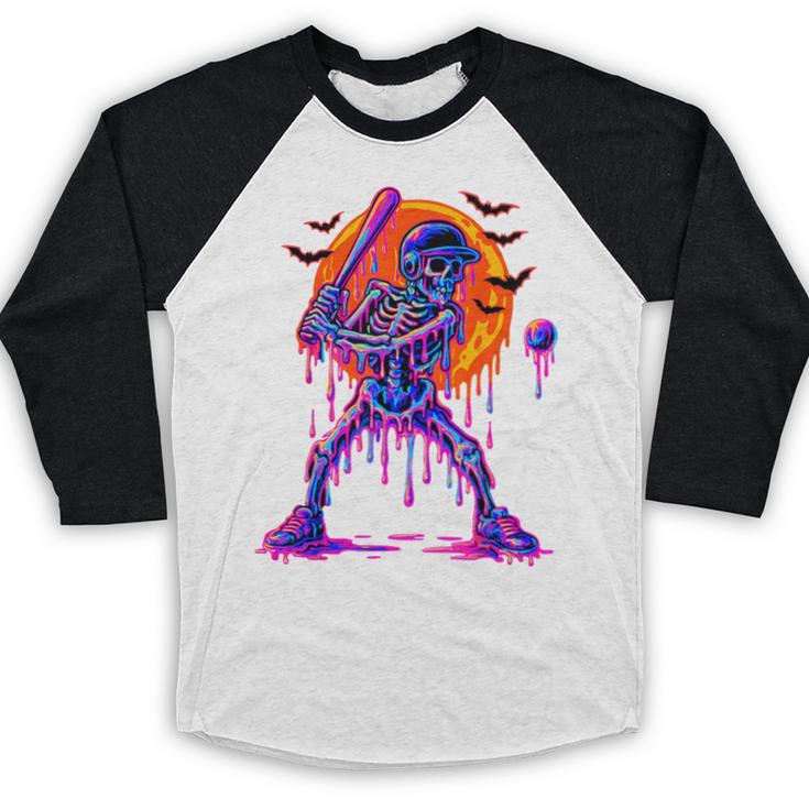 Drip Skeleton Batting Baseball Halloween Baseball Raglan Shirt