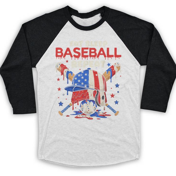 Eat Sleep Baseball Repeat Ice Cream Drip Crossed Bats Baseball Raglan Shirt