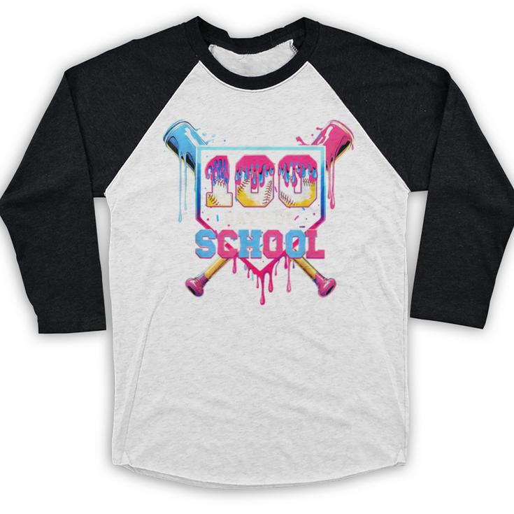 Happy 100 Days Of School Baseball Drip Theme Party 100th Day Baseball Raglan Shirt