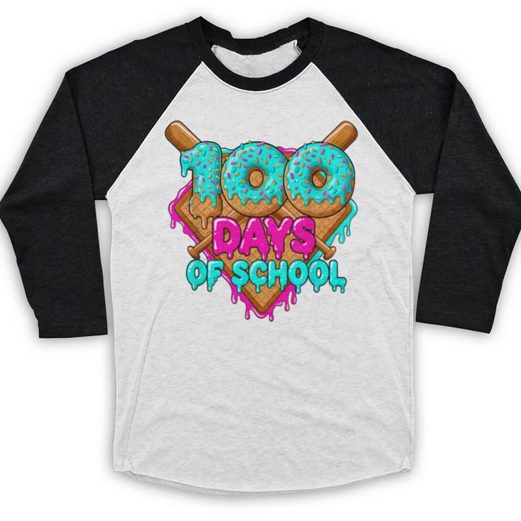 Happy 100 Days Of School Costume Baseball Drip Ice Cream Baseball Raglan Shirt Happy 100 Days Of School Costume Baseball Drip Ice Cream Baseball Raglan Shirt