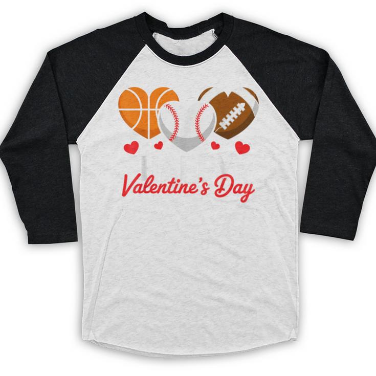 Happy Valentine’s Day Basketball Football Baseball Hearts Baseball Raglan Shirt