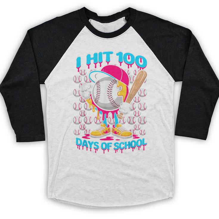 I Hit 100 Days Of School Baseball Ice Cream Drip Baseball Raglan Shirt I Hit 100 Days Of School Baseball Ice Cream Drip Baseball Raglan Shirt