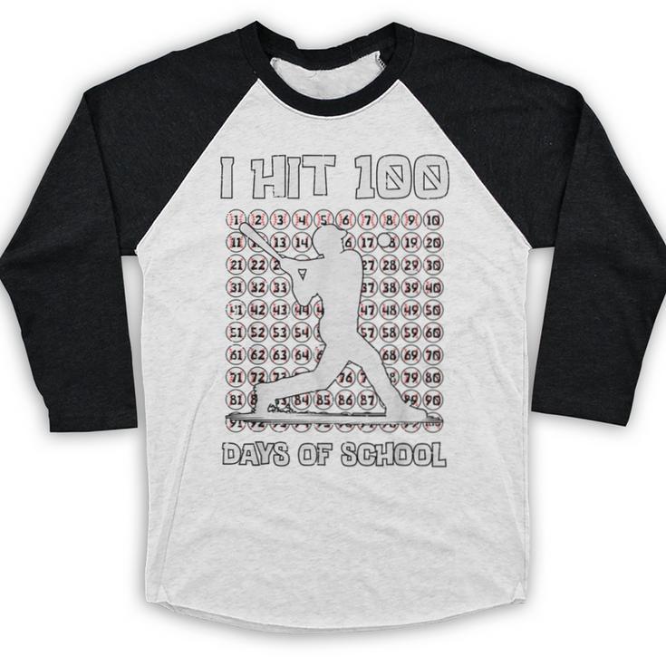 I Hit 100 Days Of School Baseball Player 100th Day Boys Kids Baseball Raglan Shirt