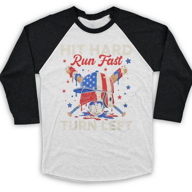 Hit Hard Run Fast Turn Left Baseball Cream Drip Crossed Bats Baseball Raglan Shirt