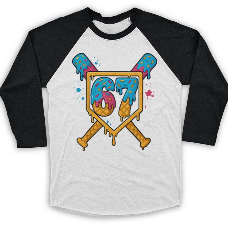 HUGvyn 67 Baseball Ice Cream Drip Six Seven Genz Alpha Slang Baseball Raglan Shirt