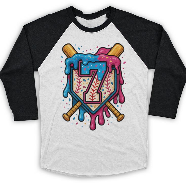 HUGvyn 7th Birthday Baseball Ice Cream Drip Number 7 Kid Boy Baseball Raglan Shirt HUGvyn 7th Birthday Baseball Ice Cream Drip Number 7 Kid Boy Baseball Raglan Shirt
