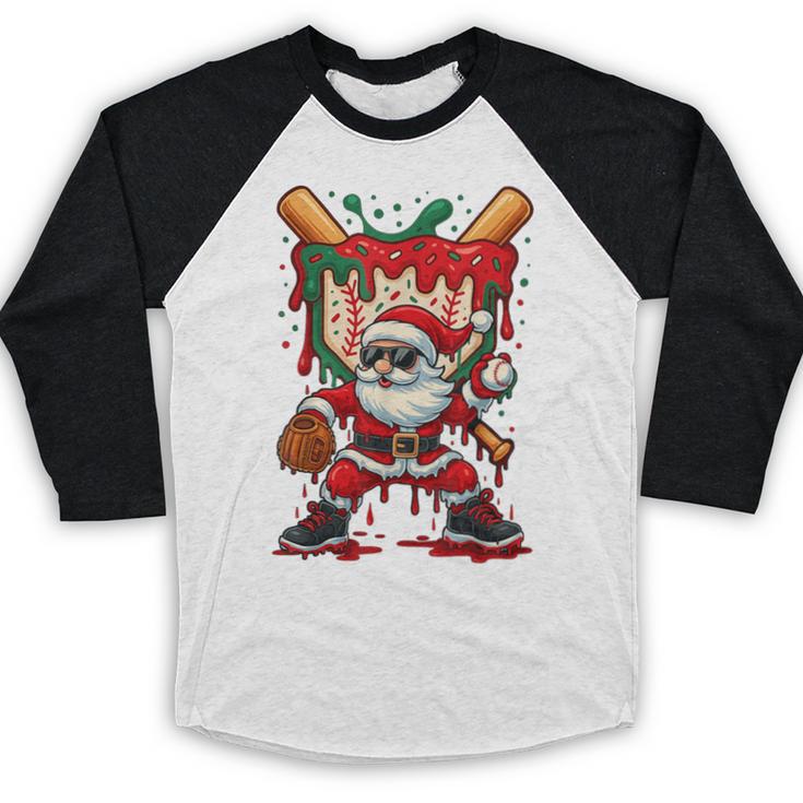 HUGvyn Santa Playing Baseball Ice Cream Drip Christmas Boys Baseball Raglan Shirt HUGvyn Santa Playing Baseball Ice Cream Drip Christmas Boys Baseball Raglan Shirt