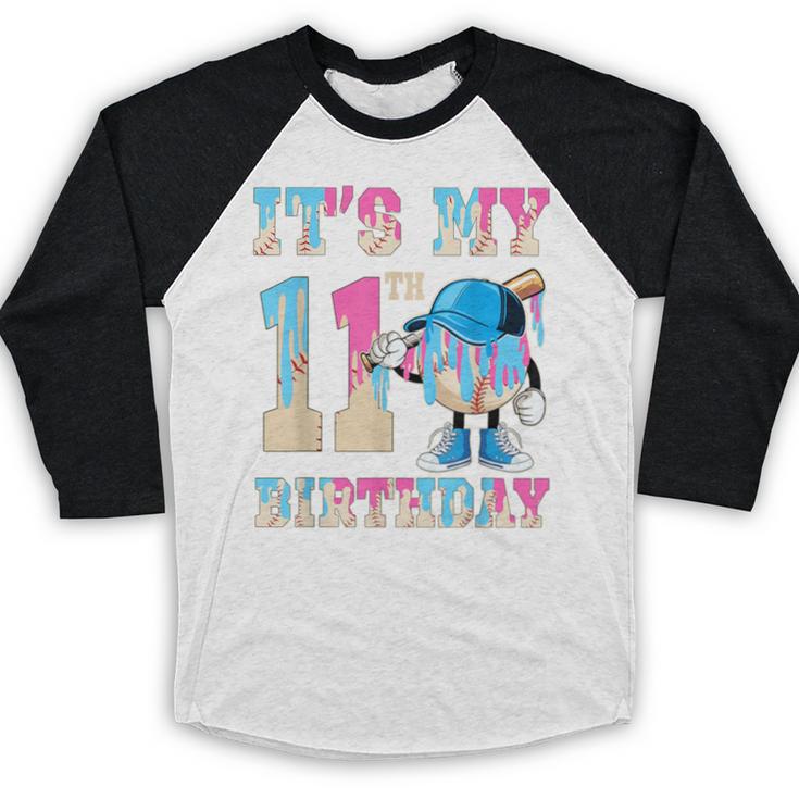 It's My 11th Birthday Baseball Ice Cream Drip Theme Baseball Raglan Shirt