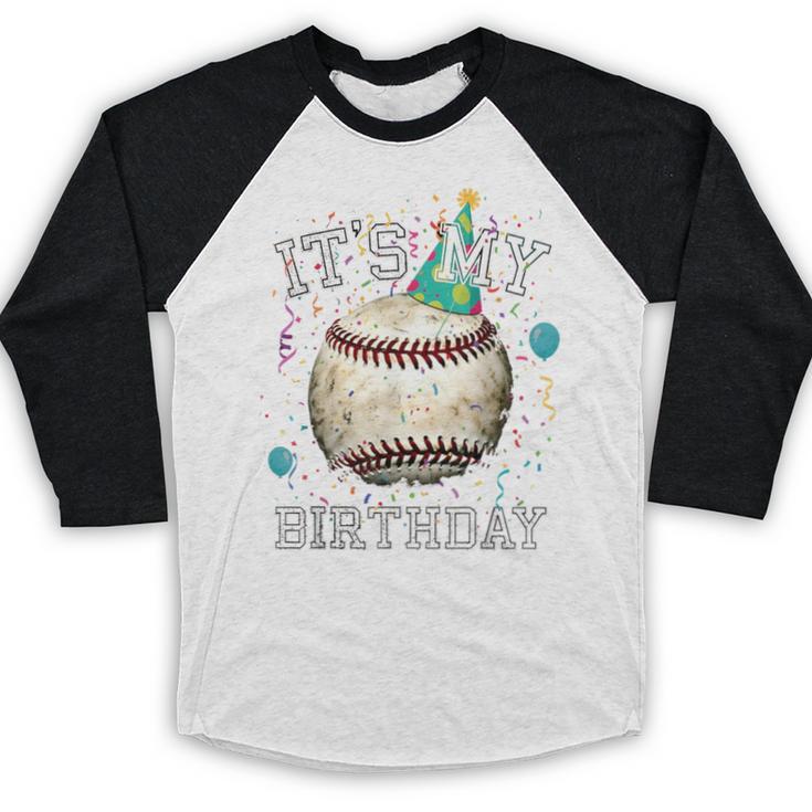 Its My Birthday Vintage Baseball Celebration For Men Kids Baseball Raglan Shirt