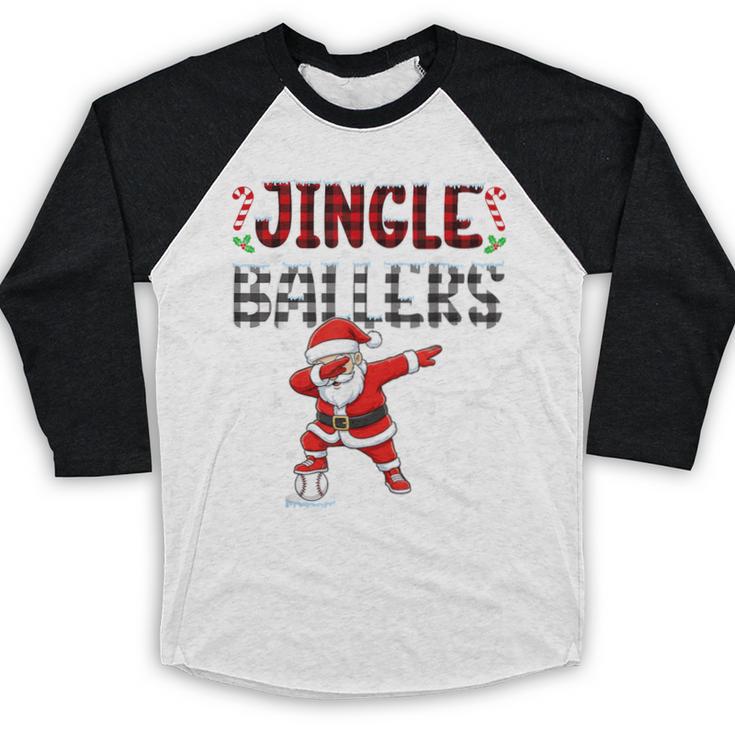 Jingle Ballers Plaid Santa Dabbing Baseball Christmas Baseball Raglan Shirt Jingle Ballers Plaid Santa Dabbing Baseball Christmas Baseball Raglan Shirt