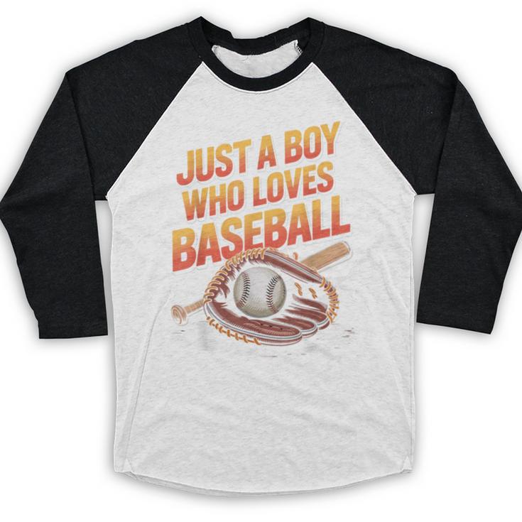 Just A Boy Who Loves Baseball Player Kids Baseball Raglan Shirt