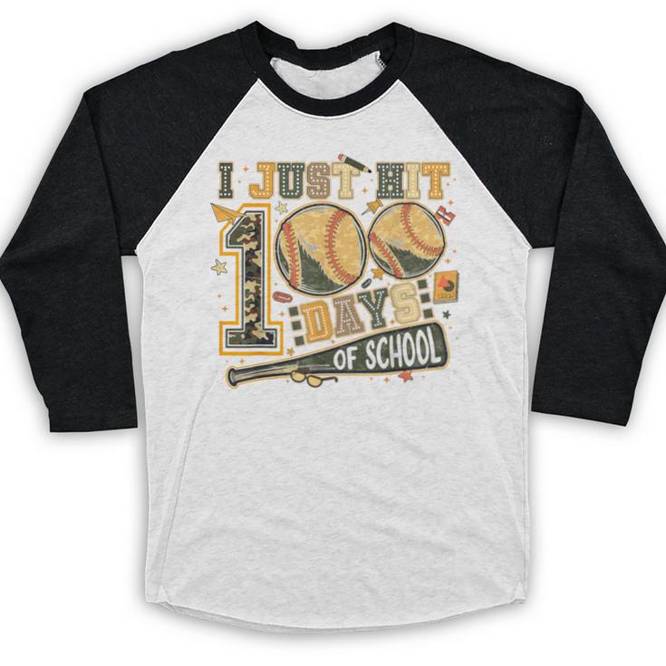I Just Hit 100 Days Of School Camo Baseball Boy Kids Teacher Baseball Raglan Shirt