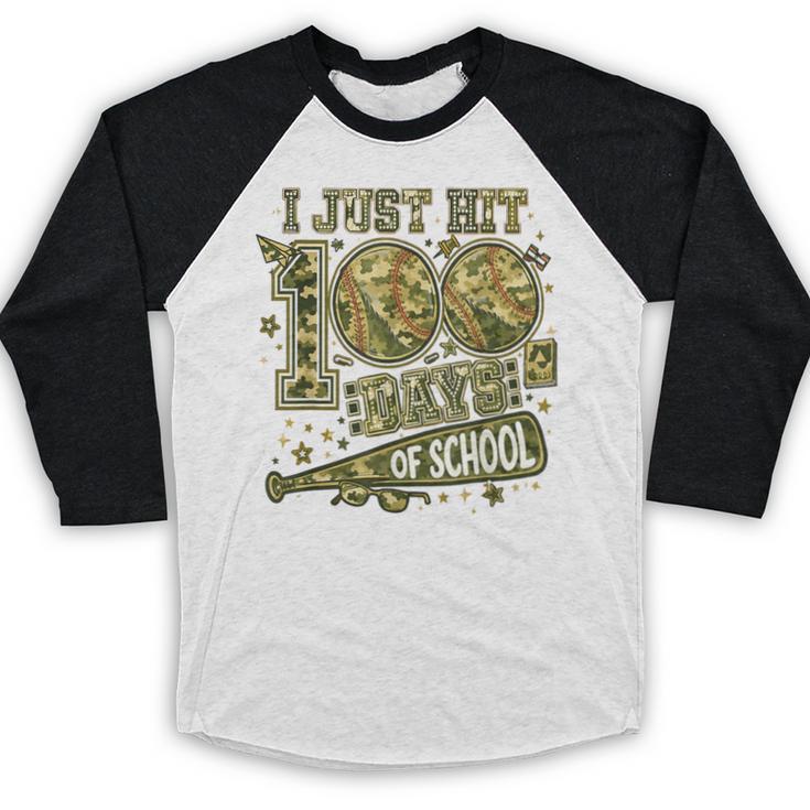 I Just Hit 100 Days Of School Camouflage Baseball Baseball Raglan Shirt