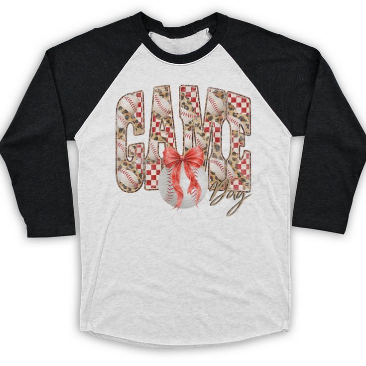 Leopard Checkered Game Day Baseball Coquette Bow Women Girls Baseball Raglan Shirt Leopard Checkered Game Day Baseball Coquette Bow Women Girls Baseball Raglan Shirt