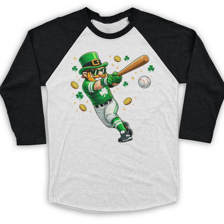 Leprechaun Play Baseball St Patrick's Day Men Kid Boys Baseball Raglan Shirt