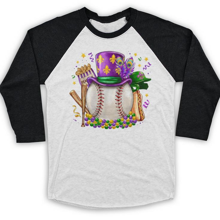 Mardi Gras Baseball Jester Hat Fleur De Lis Boys Girls Kids Baseball Raglan Shirt