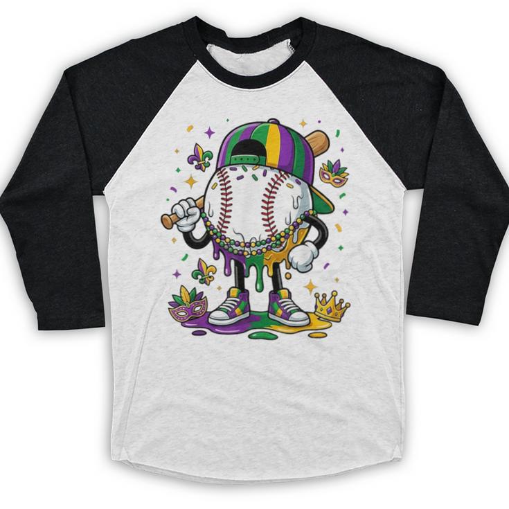 Mardi Gras Ice Cream Drip Baseball Carnival Party Mask Boys Baseball Raglan Shirt Mardi Gras Ice Cream Drip Baseball Carnival Party Mask Boys Baseball Raglan Shirt