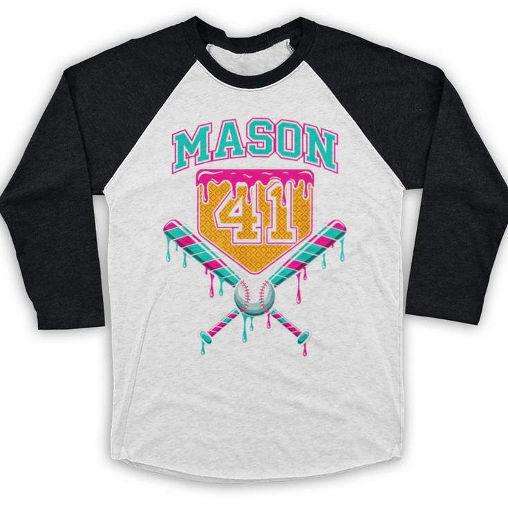 Mason 41 Meme Ice Cream Drip Baseball Birthday Costume Baseball Raglan Shirt