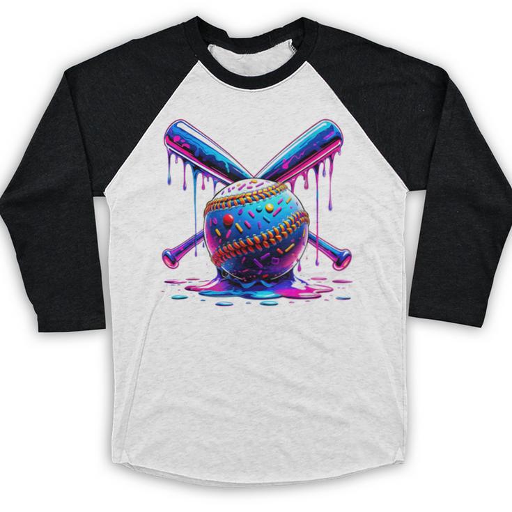 Neon Dripping Baseball And Bats Colorful Sports Art Baseball Raglan Shirt Neon Dripping Baseball And Bats Colorful Sports Art Baseball Raglan Shirt