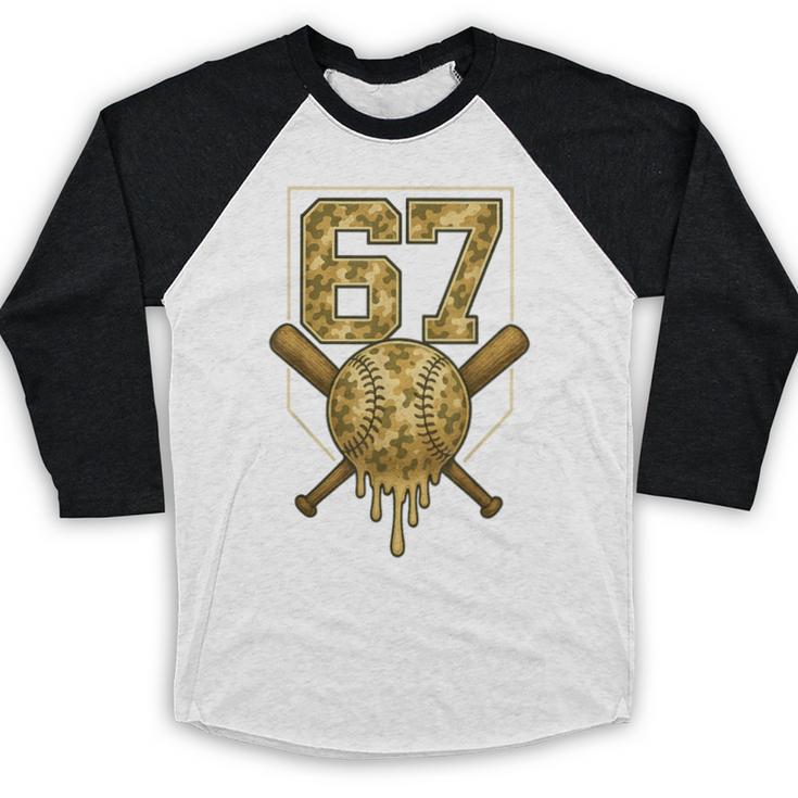 Number 67 Baseball Drip Camo Six Seven Meme Boys Kids Baseball Raglan Shirt Number 67 Baseball Drip Camo Six Seven Meme Boys Kids Baseball Raglan Shirt
