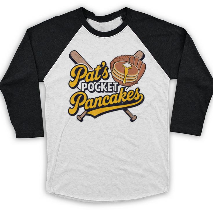 Pat's Pocket Pancakes Baseball Glove Stack Syrup Baseball Raglan Shirt Pat's Pocket Pancakes Baseball Glove Stack Syrup Baseball Raglan Shirt