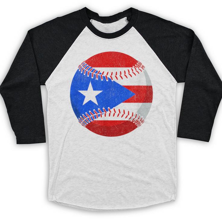 Puerto Rico Baseball Flag Boricua Beisbol Fan Gear Baseball Raglan Shirt