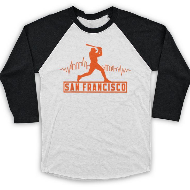 San Francisco Lovers Skyline Retro Baseball Heartbeat Men Baseball Raglan Shirt