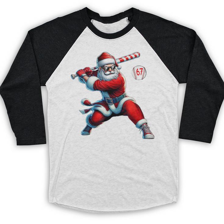 Santa Baseball Six Seven 6 7 Meme Christmas Men Boys Player Baseball Raglan Shirt