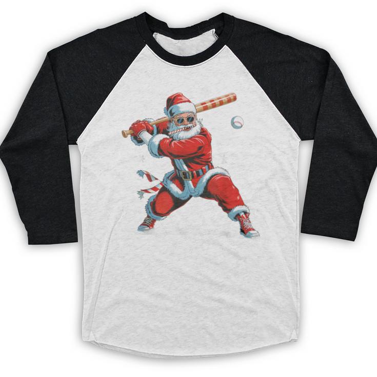 Santa Playing Baseball Christmas Candy Cane Fun Xmas Holiday Baseball Raglan Shirt Santa Playing Baseball Christmas Candy Cane Fun Xmas Holiday Baseball Raglan Shirt