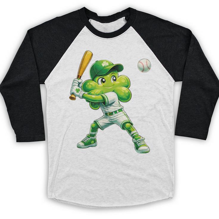 Shamrock Playing Baseball St Patricks Day Men Boys Kid Baseball Raglan Shirt
