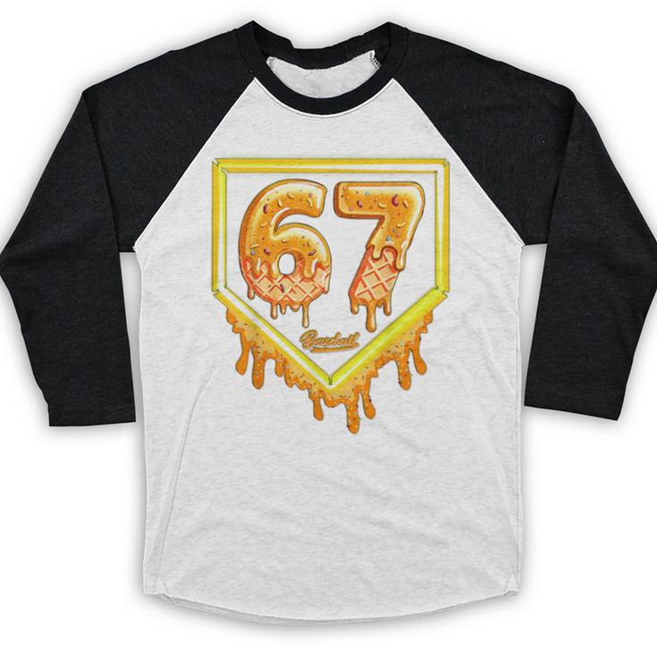 Six Seven 67 Meme Gen Alpha Slang Baseball 101 Baseball Raglan Shirt